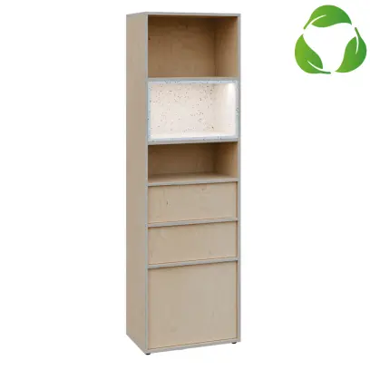 EFE V643 kancelářská skříň, 3-zásuvková/3 niky, 2000x600x400, překližka bříza/upcyklovaný plast